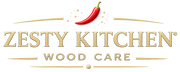 Zesty Kitchen Wood Care logo with a red chili pepper on a white background