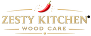 Zesty Kitchen Wood Care logo with a red chili pepper on a white background