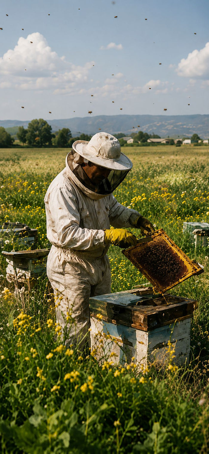 Beekeeper in field