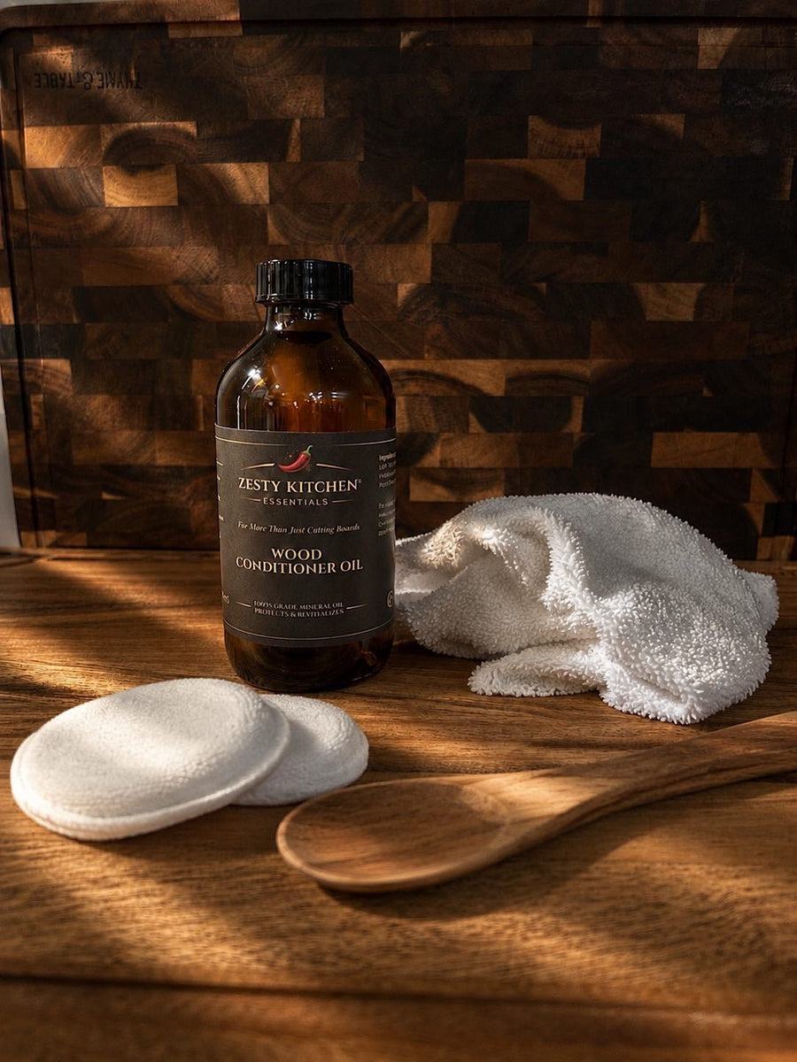 Premium Wood Oil & Wax Conditioner Kit – Food Grade Wood Conditioner (4oz Oil + 3oz Balm) - Zesty Kitchen