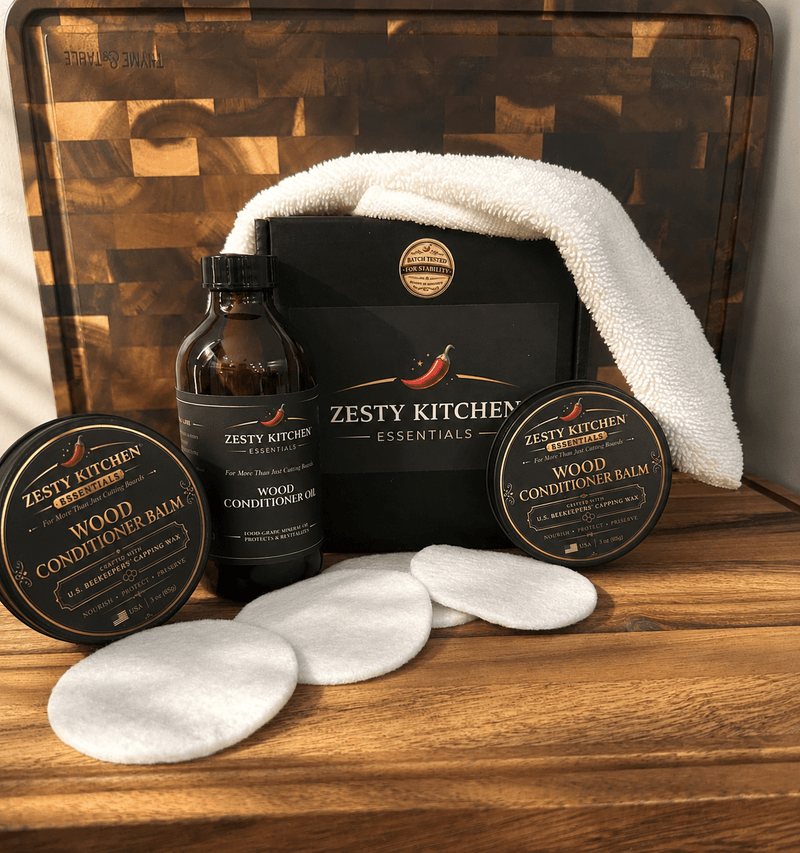 Premium Wood Oil & Wax Conditioner Kit – Food Grade Wood Conditioner (8oz Oil + Two 3oz Balm) - Zesty Kitchen
