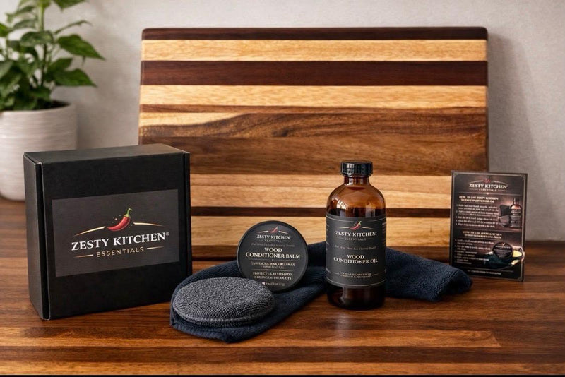 Premium Wood Oil & Wax Conditioner Kit – Food Grade Wood Conditioner (4oz Oil + 3oz Balm) - Zesty Kitchen