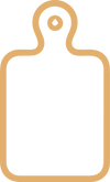 Gold-colored outline of a cutting board on a white background