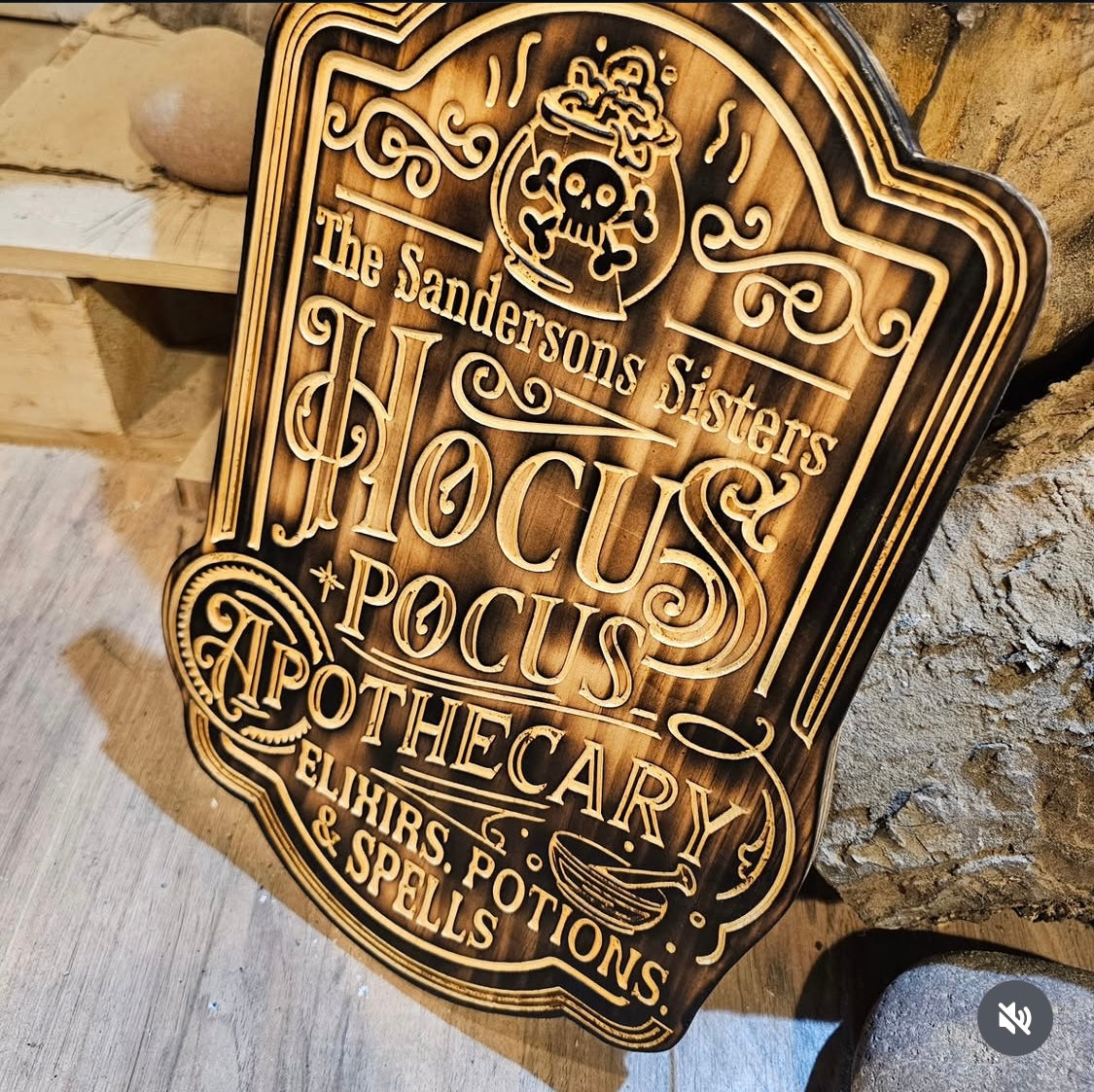 Hocus Pocus Apothecary carved wooden sign by Joshua Vargovich