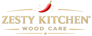 Zesty Kitchen Wood Care logo with a red chili pepper on a white background